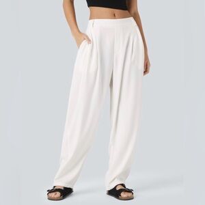HALARA White High-Rise Barrel Pants